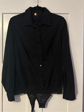 Victoria's Secret Black Lace-Trim Bodysuit Shirt